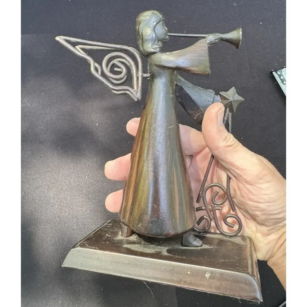 Angel Stocking Holder Trumpet Blowing Angel Metal 8” Tall Nice & Heavy -A56